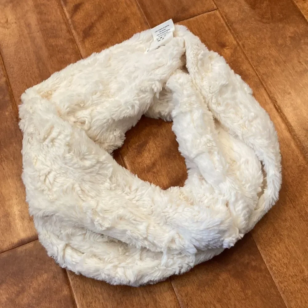 Peace and pearls white furry infinity scarf